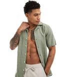 Chemise en lin mélangé avec col à revers - Vert sauge